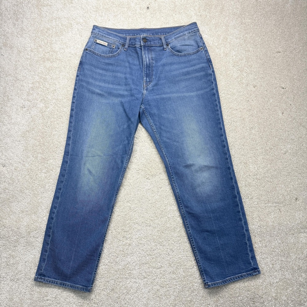 Calvin Klein Original Straight Jeans Womens 32x28 Blue Stretch‎ Denim Mid Rise